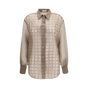 Brunello Cucinelli Beige Silk Pattern Women's Shirt
